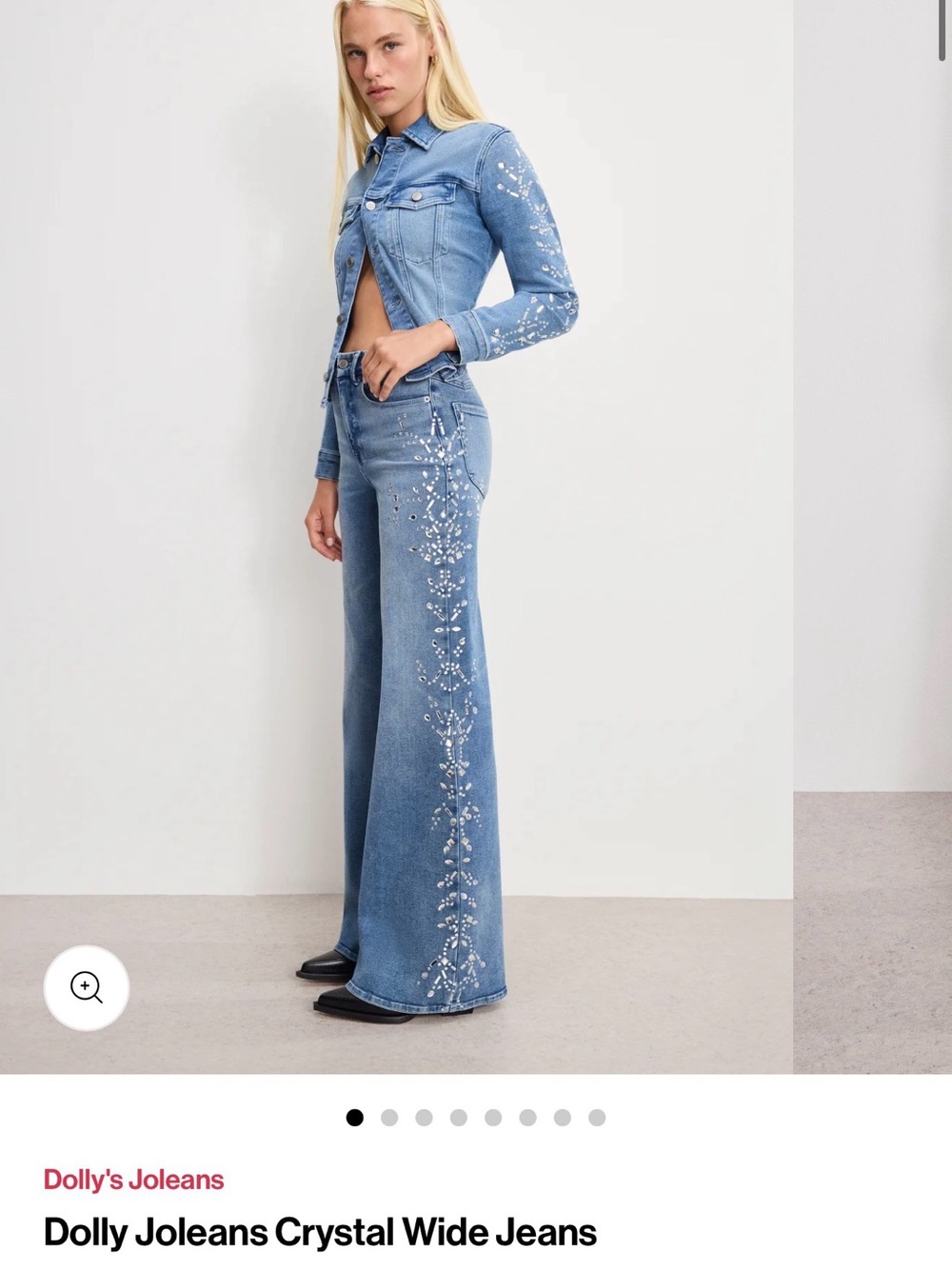 Good American Light Blue Crystal-Embellished Wide Jeans